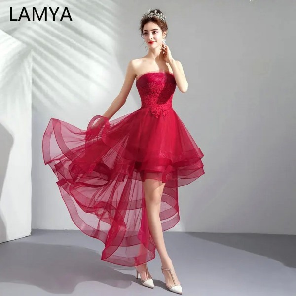 Robe de Soirée Personnalisée en Dentelle Vintage, Tenue de Bal Haute et Basse, Devant Court, Dos Long, Queue, Festonné, 2025