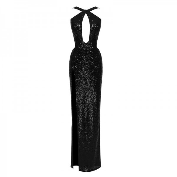 Robe noire de Bal à Paillettes pour Femme, Tenue de Soirée Maxi, Dos aux, Sexy, Dos aux, Élégante|56,69 €|OKKO MODE