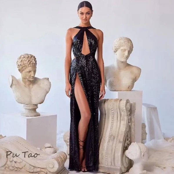 Robe noire de Bal à Paillettes pour Femme, Tenue de Soirée Maxi, Dos aux, Sexy, Dos aux, Élégante|56,69 €|OKKO MODE