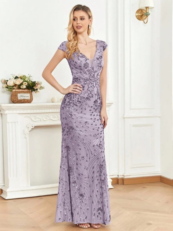 BLUEPLUM-Robe de Soirée Élégante à Paillettes Vertes pour Femme, Longue Sirène de Luxe, Formelle, Décolmétrage en V Profond, Bal|71,39 €|OKKO MODE