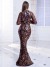 Floral Sequin High Neck Evening Dress with Sheer Long Sleeves | $62.41 | OKKO MODE