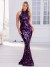 Long Floral Sequin High Neck Evening Gown - Elegant Maxi Slim Fiber Dress | $40.34 | OKKO MODE