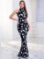 Long Floral Sequin High Neck Evening Gown - Elegant Maxi Slim Fiber Dress | $40.34 | OKKO MODE