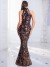 Long Floral Sequin High Neck Evening Gown - Elegant Maxi Slim Fiber Dress | $40.34 | OKKO MODE