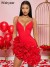 Mini robe noire plissée à volants pour femmes, bretelles sexy, robe rouge à volants, robe éducative féminine, robe de soirée | 32,66 $ | OKKO MODE