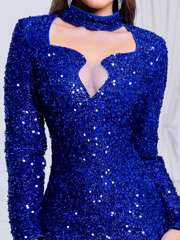 Robe de soirée à paillettes évidées, manches longues, licou, longueur au sol, robe formelle|41,24 €|OKKO MODE