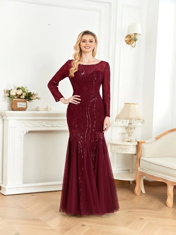 Robe de Soirée Noire Élégante à Manches sulf pour Femme, Tenue de Demoiselle d'Honneur, Sirène de Luxe, Bal|68,79 €|OKKO MODE