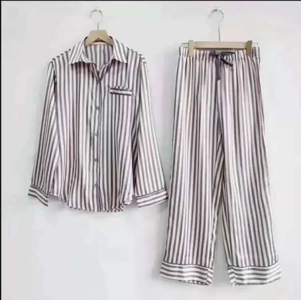 Pyjama Deux Pièces en Satin pour Femme, Tenue de Soirée Sexy à Rayures Roses