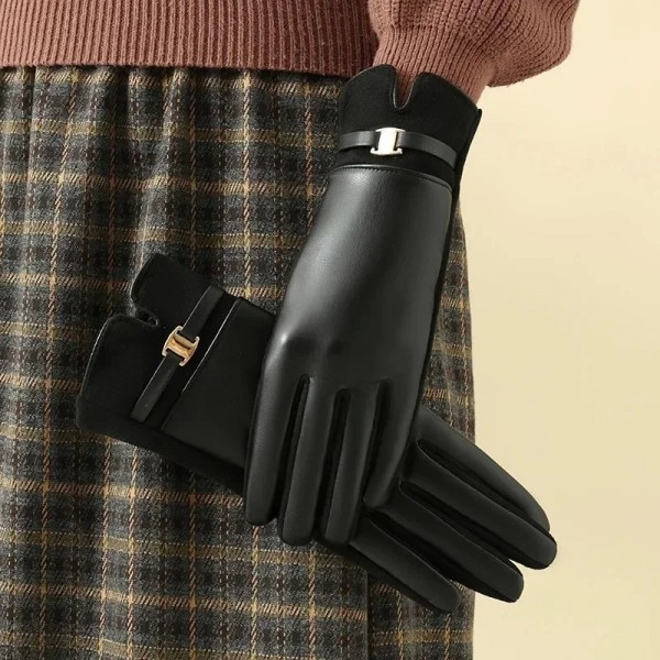 Gants d'hiver doublés de sourire pour femmes, écran tactile en PU|6,29 €|OKKO MODE