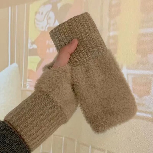 Gants en peluche demi-doigt pour femmes - Mitaines douces automne|2,69 €|OKKO MODE