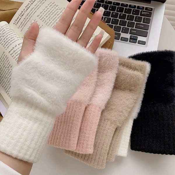 Gants en peluche demi-doigt pour femmes - Mitaines douces automne|2,69 €|OKKO MODE