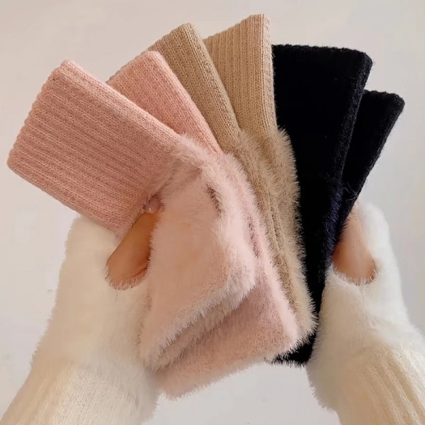 Gants en peluche demi-doigt pour femmes - Mitaines douces automne|2,69 €|OKKO MODE