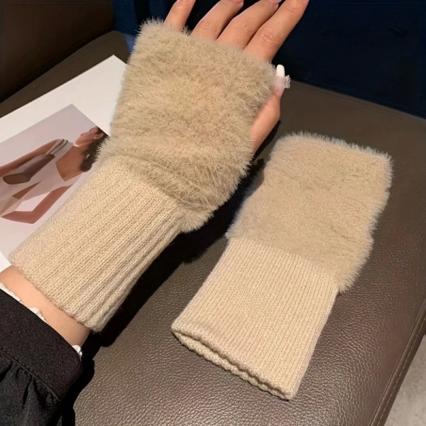 Gants en peluche demi-doigt pour femmes - Mitaines douces automne|2,69 €|OKKO MODE