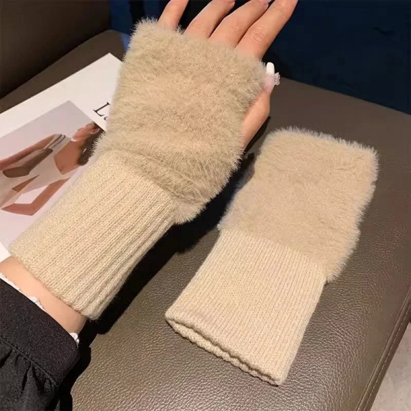 Gants Demi-Doigt en Peluche Blanc pour Femme|3,59 €|OKKO MODE