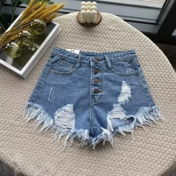 Short en jean taille haute pour femme, mode vintage décontracté amincissant jambes larges carillons été nouveauté|1,95 €|OKKO MODE