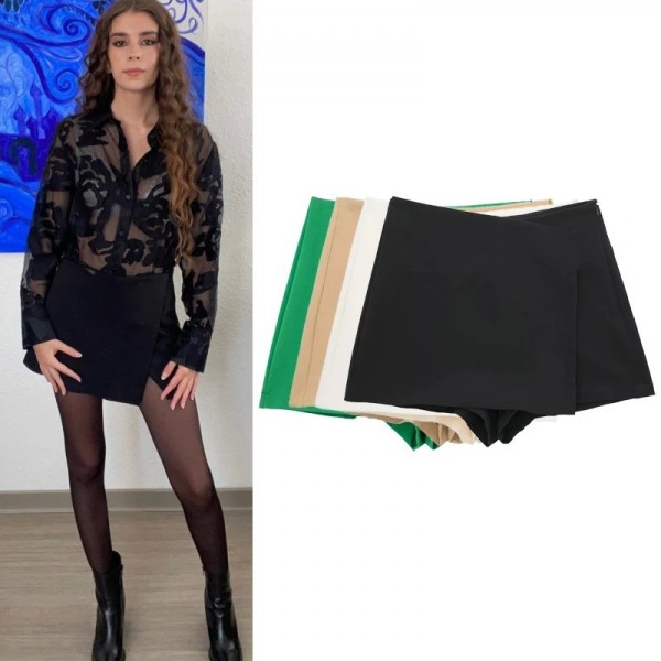 Falda asimétrica alta mujer, color negro - Primavera Otoño