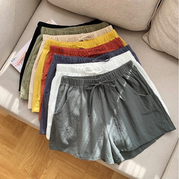 Short d'entraînement d'été pour femme, coton et lin taille haute|5,39 €|OKKO MODE