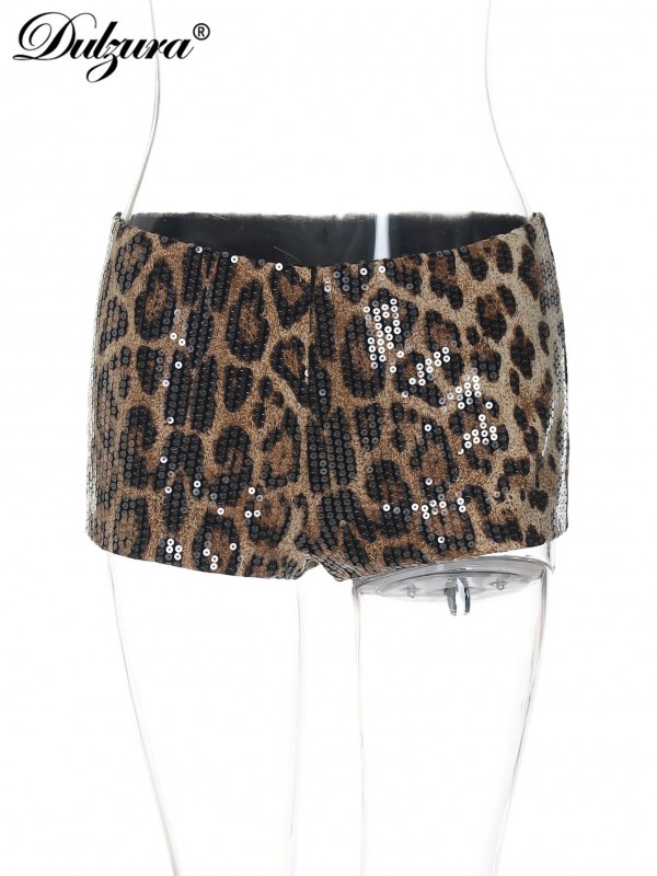 Short tactique à paillettes léopard pour femmes, vêtements décontractés sexy streetwear club fête automne hi|15,29 €|OKKO MODE