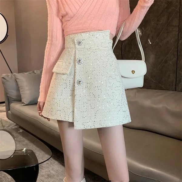 High Waist Tweed Mini Shorts for Women - Vintage Style, Slim Fit
