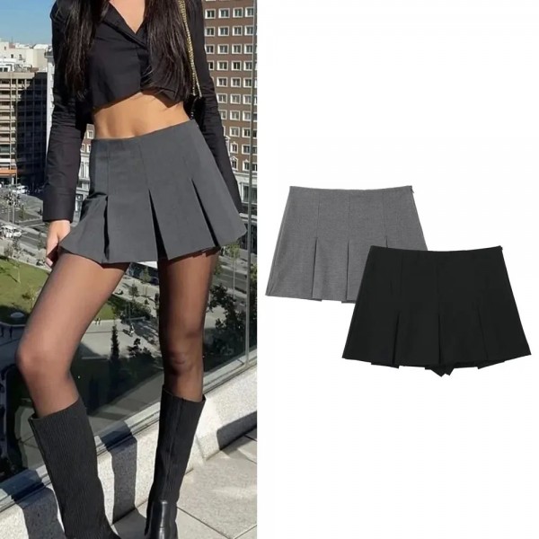 Short Taille Alta Feminino, Saia Plissada Listrada