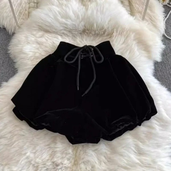 Short noir taille haute pour femme, bas bandage et doux en velours - tendance et mignon|26,09 €|OKKO MODE