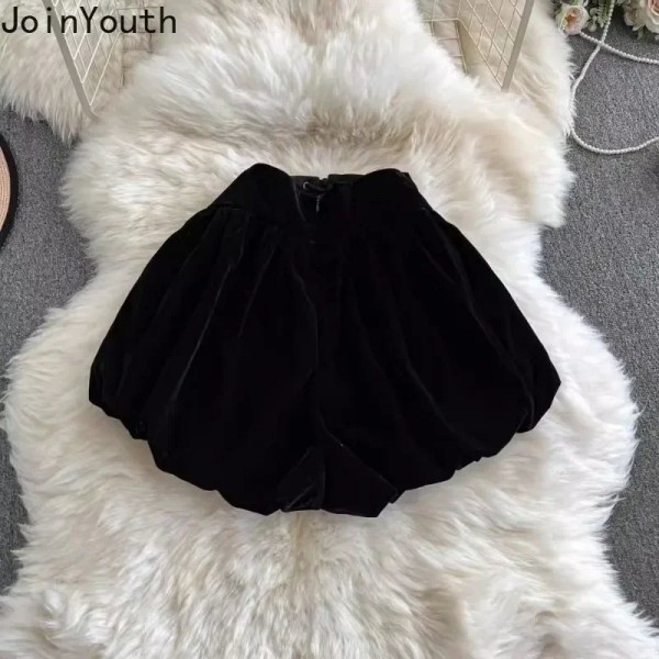 Short noir taille haute pour femme, bas bandage et doux en velours - tendance et mignon|26,09 €|OKKO MODE