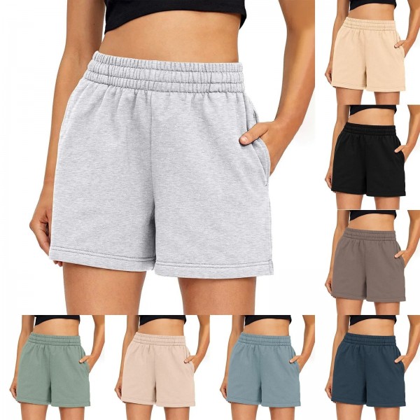 Short de course élastique taille haute avec poches pour femme, short d'été confortable et décontracté