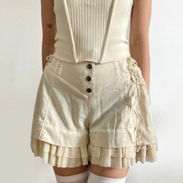 Shorts à volants en tulle doux, forme large avec bandage latéral - Style Lolita|8,80 €|OKKO MODE