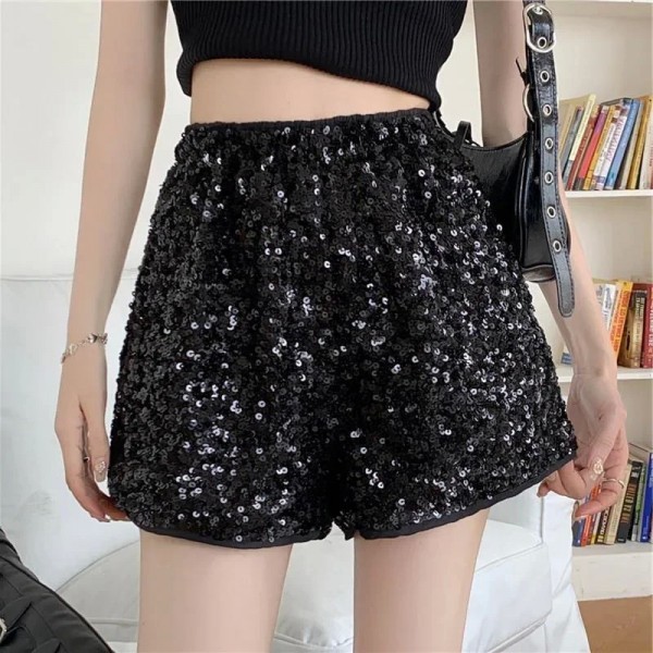 Short décontracté taille haute pour femme, pantalon adt fit paillettes perles embellies