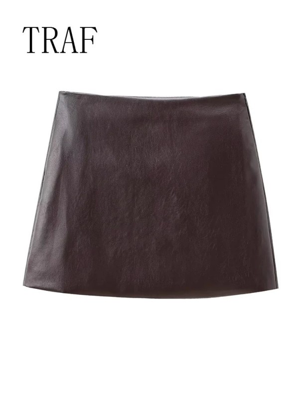 Schwarzer Minirock Damen Kunstleder hohe Taille vielseitig einsetzbar - Modischer Rock für Frauen.