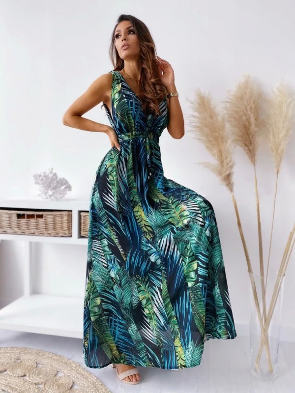 Robe de plage dos nu pour femme, robe longue bohème sexy, col en V, robe longue d'été élégante, imprimé fibrLady, robe maxi éduc|11,00 €|OKKO MODE