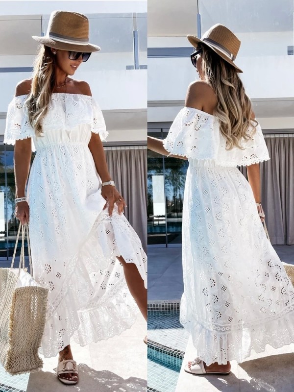 Robe longue dentelle bohème décontractée sexy - Femme