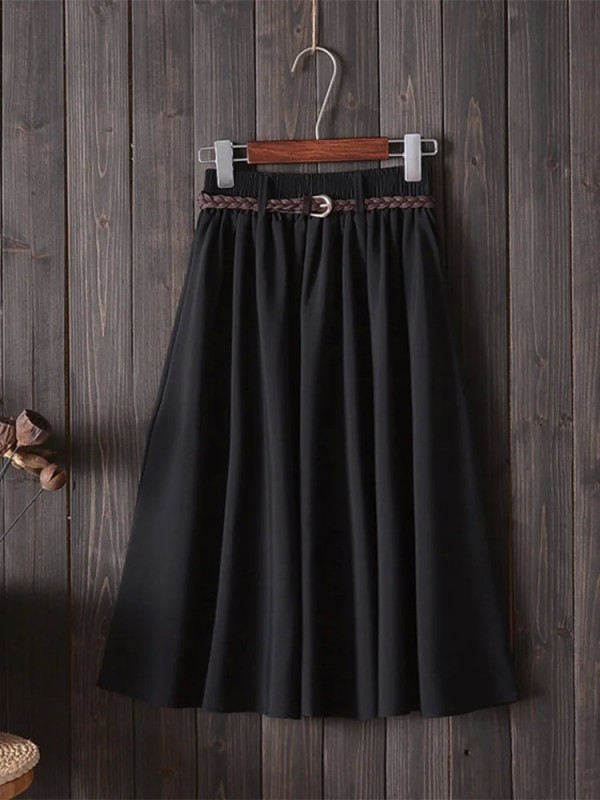 Saia midi plissada cintura alta estilo coreano