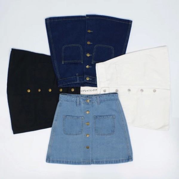 Jupe en jean classique avec poches et boutons en métal pour femmes, été|13,91 €|OKKO MODE