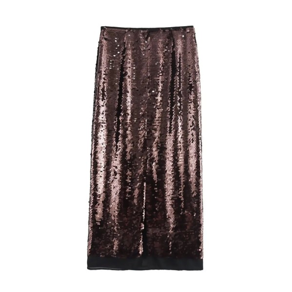 TRAF-Jupe Longue avec Décoration à Paillettes pour Femme, Coupe Slim, Mi-longue, Nouveau Tempérament, Fouet, Vêtements, Automne,|17,84 €|OKKO MODE