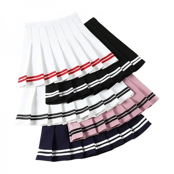 Saia plissada feminina estilo esportivo coreano