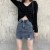 Jupe en jean élastique taille haute pour femme, short trapèze anti-exposition vintage avec fentes latérales | 21,45 $ | OKKO MODE