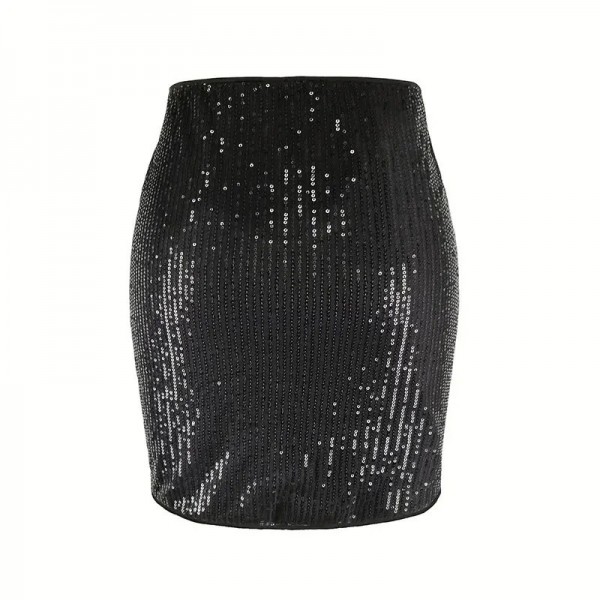 Mini jupe crayon courte à paillettes argent noir, taille haute chic pour femmes|1,98 €|OKKO MODE