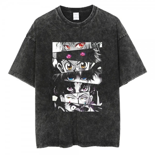 T-Shirt à Manches Courtes pour Homme, Streetwear, Hip Hop, Délavé, Vintage, Anime Japonais Hunter x Hunter, Graphique, Harajuku,