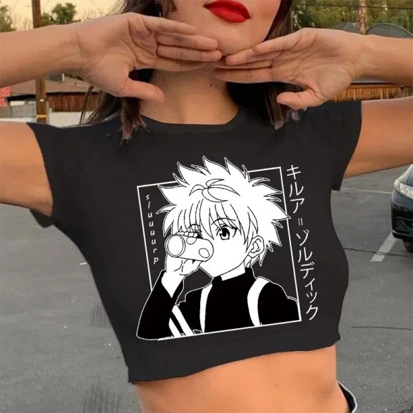 T-shirt Hunter X Hunter pour femmes, haut court, anime japonais Killua Zoldyck Hisoka, dessin animé mignon Manga, Kurapika HxH