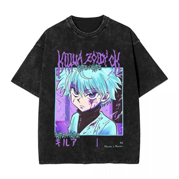 T-shirt Killua Zoldyck pour homme et femme en coton délavé surdimensionné manga années 90 nostalgique vintage|23,39 €|OKKO MODE