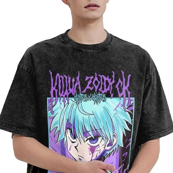 T-shirt Killua Zoldyck pour homme et femme en coton délavé surdimensionné manga années 90 nostalgique vintage|23,39 €|OKKO MODE