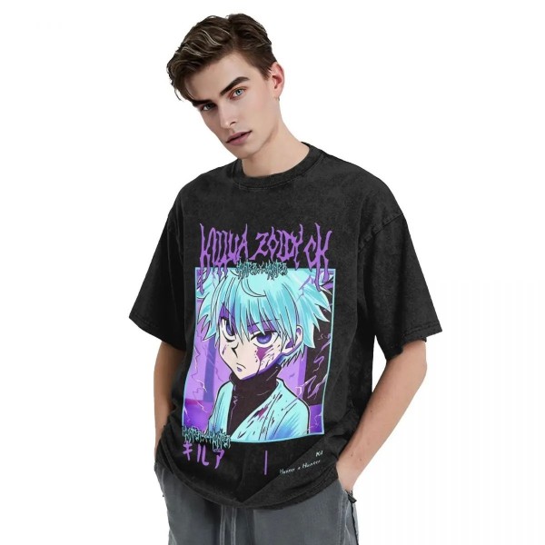 T-shirt Killua Zoldyck pour homme et femme en coton délavé surdimensionné manga années 90 nostalgique vintage|23,39 €|OKKO MODE