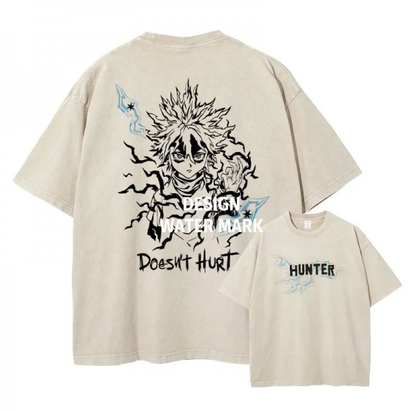 T-shirt vintage lavé anime Hunter, oversize streetwear Harajuku manga Kurapika Gon Y tee|18,89 €|OKKO MODE