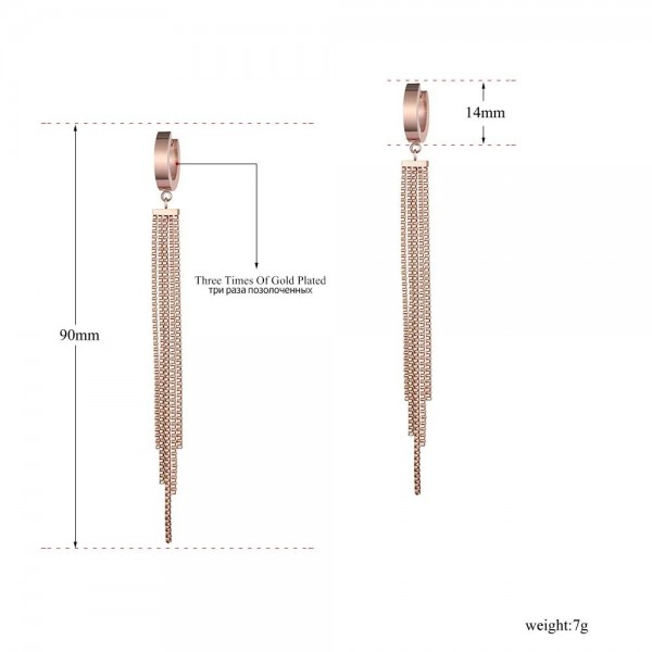 Boucles d'oreilles créoles à pampilles longues en acier inoxydable plaqué or rose|4,49 €|OKKO MODE