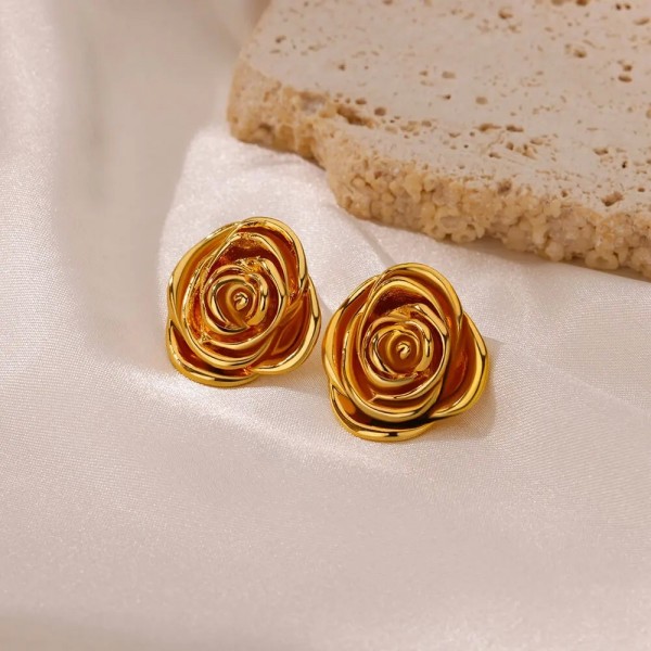 Boucles d'oreilles en acier inoxydable fleur rose pour femme|2,69 €|OKKO MODE