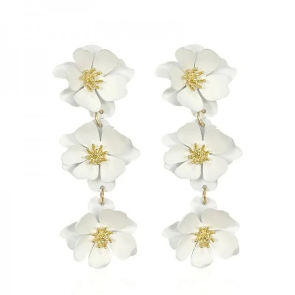 Boucles d'oreilles rétro bohème exagérées, fleurs plaquées or, longues - 1 paire|2,69 €|OKKO MODE