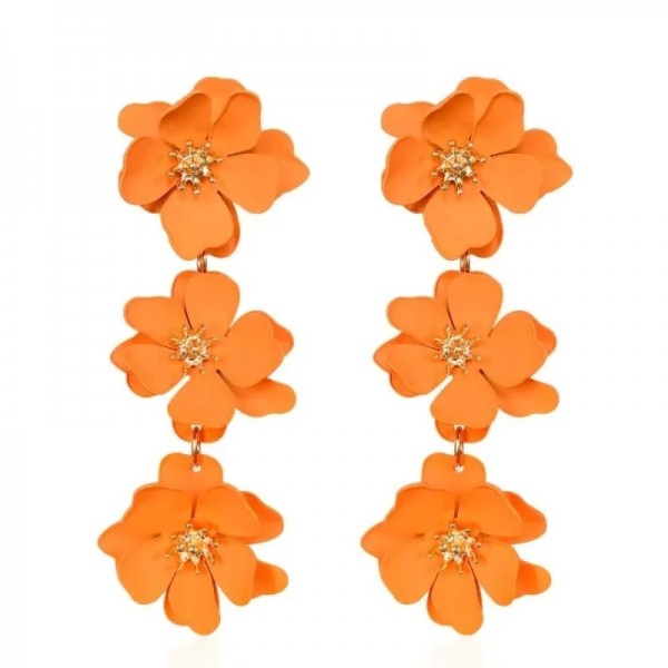 Boucles d'oreilles rétro bohème exagérées, fleurs plaquées or, longues - 1 paire|2,69 €|OKKO MODE