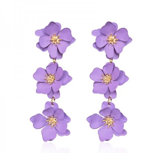 Boucles d'oreilles rétro bohème exagérées, fleurs plaquées or, longues - 1 paire|2,69 €|OKKO MODE