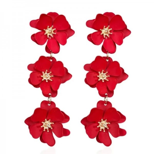 Boucles d'oreilles rétro bohème exagérées, fleurs plaquées or, longues - 1 paire|2,69 €|OKKO MODE